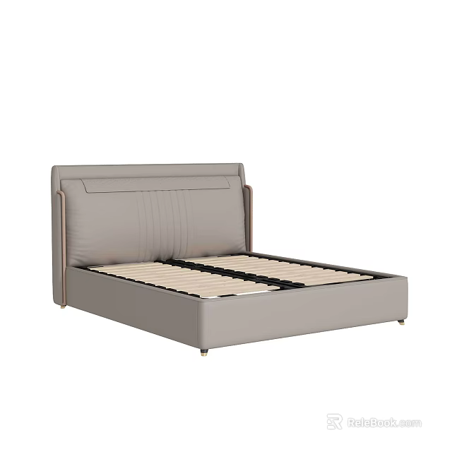 Modern Double Bed With Leather Upholstered Headboard And Sturdy Frame Design 3d model 