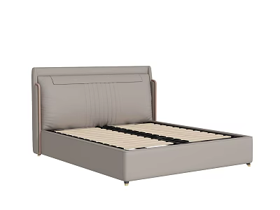 Modern Double Bed With Leather Upholstered Headboard And Sturdy Frame Design 3d model