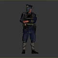 Tactical Uniformed Character Standing With Crossed Arms Helmet Mask And Blue Gear