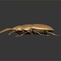 Detailed Golden Metallic Beetle Sculpture With Large Pincers On Dark Surface