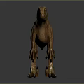 3D Velociraptor Character Model in Standing Pose with Brown Skin Long Tail and Dark Reflection