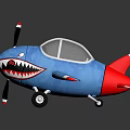 Blue Space Aircraft Model Featuring Shark Mouth Design Transparent Cockpit Propeller Red White Tail Wheels