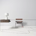 Modern Glass Desk With Wooden Drawer Brown Chair And White Table Lamp