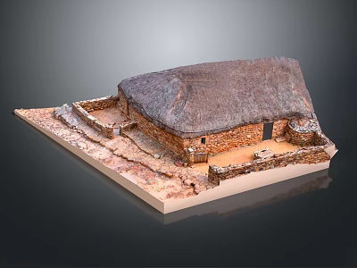 Traditional Thatched House Model with Stone Built Walls and Rural Outdoor Courtyard 3d model