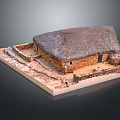 Traditional Thatched House Model with Stone Built Walls and Rural Outdoor Courtyard