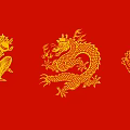 Three Golden Dragon Themed Wall Decor Pieces On Red Background 3d model