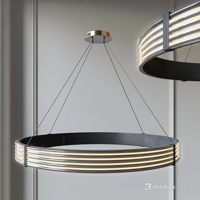Modern Circular Chandelier With LED Strip Lights And Metallic Ring Design For Interior Decor 3d model 