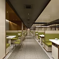 Modern Restaurant Interior With Booth Seating Green Tables And Ambient Lighting