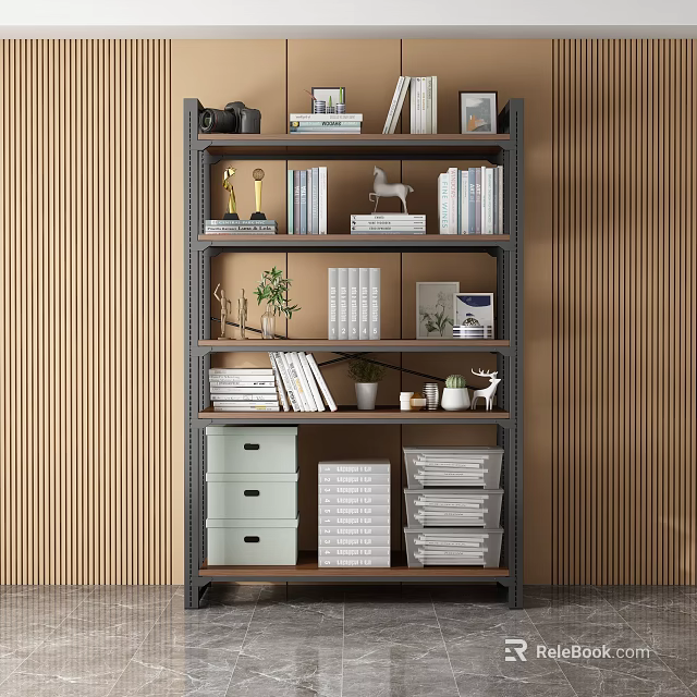 Organized Storage Shelf With Multi tiered Design Books Trophies Decorative Plant Drawers And Storage Boxes 3d model 