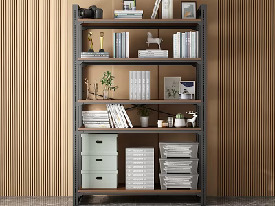 Organized Storage Shelf With Multi tiered Design Books Trophies Decorative Plant Drawers And Storage Boxes 3d model
