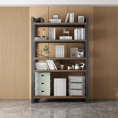 Organized Storage Shelf With Multi tiered Design Books Trophies Decorative Plant Drawers And Storage Boxes 3d model