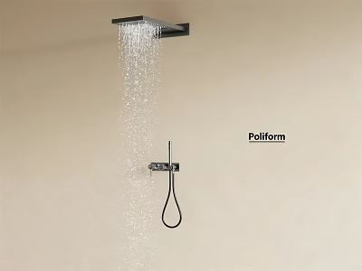 Modern Wall Mounted Rain Shower Head with Handheld Sprayer and Flowing Water 3d model