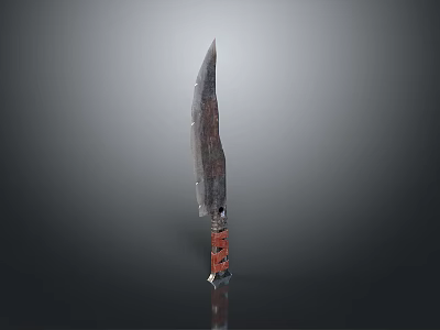Antique Rusted Knife With Sharp Blade And Red Decorative Handle 3d model