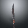 Antique Rusted Knife With Sharp Blade And Red Decorative Handle
