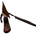 Game Movie Character With Wooden Triangular Plank Head Bloodstained Body And Large Sword