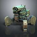 Futuristic Armored Mechanical Combat Creature With Cannon Turret And Leg Structures 3d model