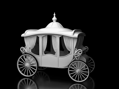 White Classic Carriage With Ornate Design Decorative Spire Top Curtained Windows And Spoked Wheels 3d model