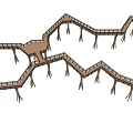Winding Elevated Wooden Boardwalk With Railings And Support Structures In Natural Setting