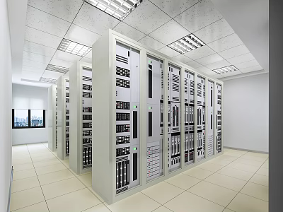 Modern Monitoring Room Interior With Multiple Server Racks And Professional Equipment 3d model