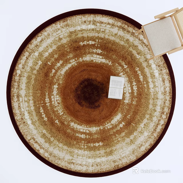 Stylish Round Rug With Brown Beige Concentric Circular Patterns And Soft Texture 3d model 