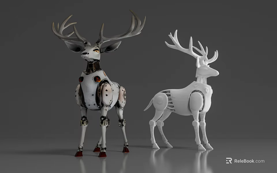 Realistic Mechanical Reptile 3D Models Featuring Metallic Texture And White Finish 3d model 