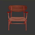 Stylish Wooden Chair With Oval Backrest And Woven Seat And Armrests For Modern Living Room