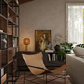 Living Room Interior Design With Sloped Wooden Ceiling Large Window Beige Sofa Pillows And Bookshelves