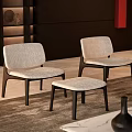Two Light Gray Upholstered Accent Chairs With Ottoman In Modern Interior Rug And Decorative Vases