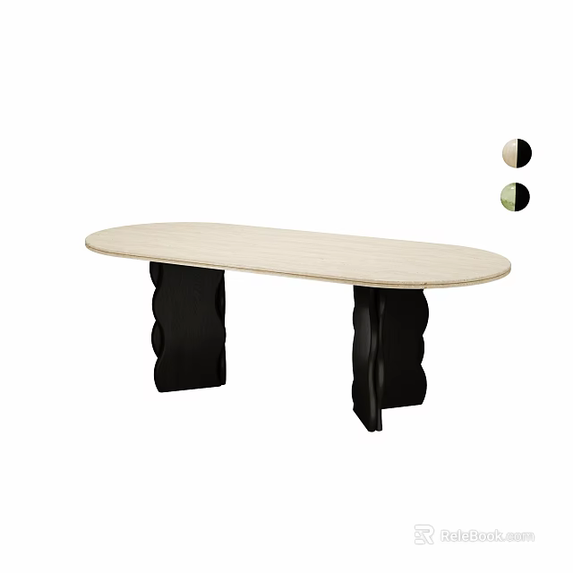 Modern Oval Dining Table With Light Colored Top And Black Curved Legs 3d model 