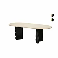 Modern Oval Dining Table With Light Colored Top And Black Curved Legs