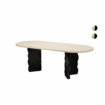 Modern Oval Dining Table With Light Colored Top And Black Curved Legs 3d model