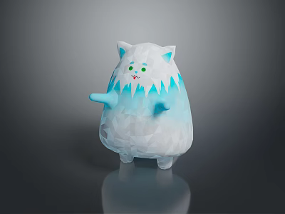 Cute Low Poly White Blue Gradient Cat Figurine With Green Eyes Blue Ears Paws 3d model