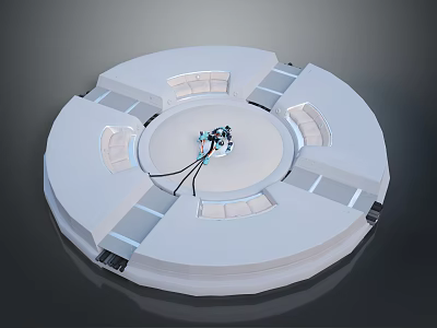 Panoramic Scenic View From Circular White Observation Platform With Modern Tech Design Elements 3d model