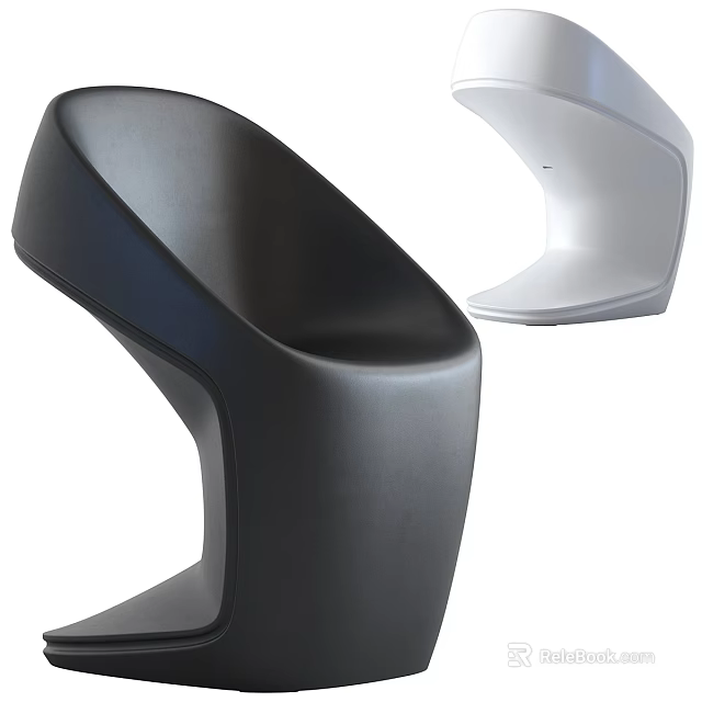 Black and White Modern Leisure Chair with Curved Design and Smooth Surface 3d model 