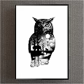 Black and White Deer Head Animal Drawing With Antlers Mountains Trees Lake
