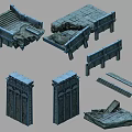 Cartoon Style Scene With Broken Stone Steps Platforms Walls And Slabs