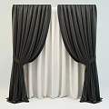 Dark Curtains With Tied Design And White Sheer Panels For Window Decoration