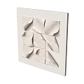 Abstract Painting With Irregular Light Colored Glossy Paper Shapes On Canvas Texture Grid Arrangement