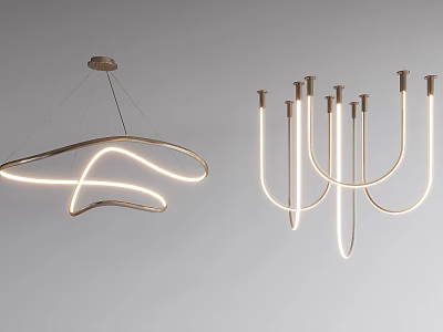 Modern LED Chandelier With Curved Sleek Design And Contemporary Lighting Fixture 3d model
