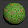Plant Covered Green Sphere With Natural Texture And Orange Accents