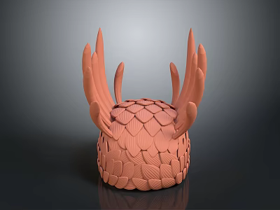 Unique Coral Pink Hat With Dragon Scale Pattern And Wing Accents 3d model