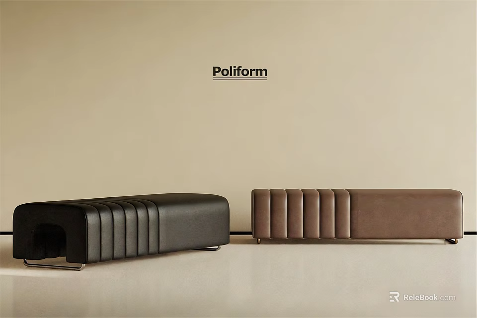 Poliform Modern Sofa Bench With Black And Brown Leather Upholstery And Striped Design 3d model 