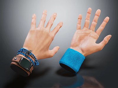 Man's Hands Featuring Watch Multiple Bracelets And Blue Cuff On Wrists 3d model