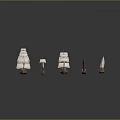 Detailed Sailboat Models Of Various Sizes With White Sails Brown Hulls On Dark Background Reflections