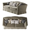 Plush Fabric Double Sofa With Comfortable Design And Multiple Gray And Beige Pillows 3d model