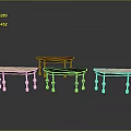 Set of Elegant Tables With Different Colored Tops And Stylish Leg Designs
