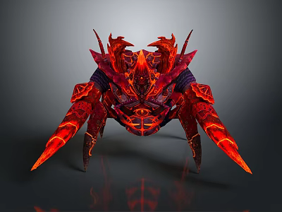 Red Spiked Fiery Lava Game Movie Character With Multi Legged Fantasy Design 3d model