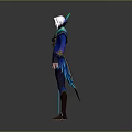 Fantasy Character And Mythical Creature With Blue Gold Armor Feathered Details And Glowing Sword