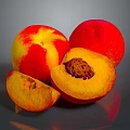 Fresh Juicy Red and Yellow Peaches With Sliced Flesh and Visible Pit