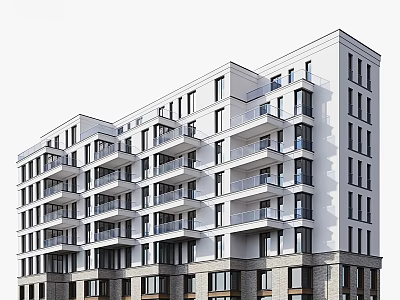 Modern Multi Storey Residential Building With White Facade Balconies And Large Windows 3d model